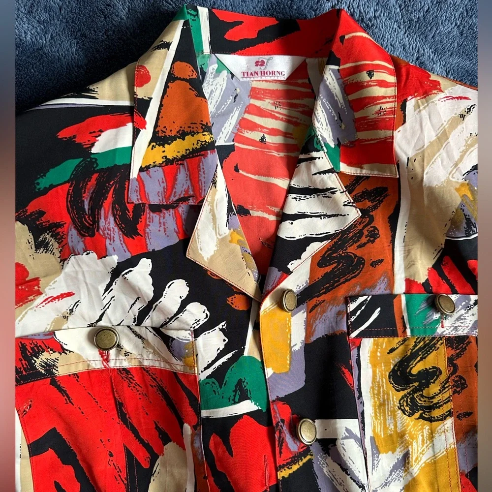 Retro shirt/Orange/Black/White/Green/Size M - Picture 4 of 5